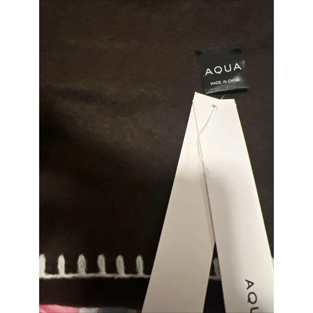 AQUA Women Scarf OS Choco Blanket Contrast Stitch Winter Wrap Shawl Cozy NWT